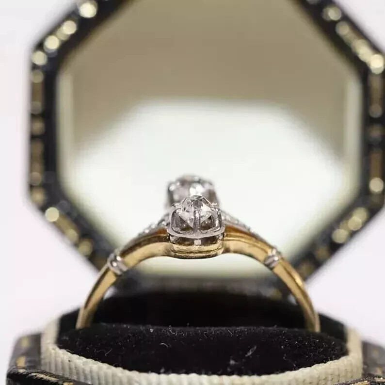 Art Deco Style Round Lab Created Diamond Engagement 14K Yellow Gold FN Ring
