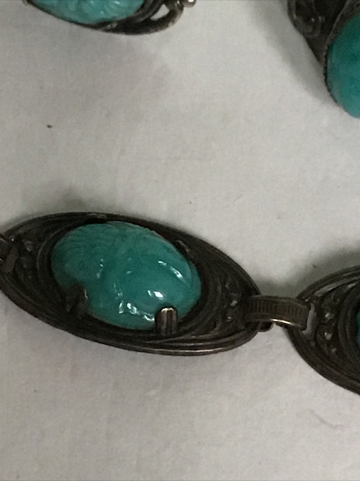 Art Deco Egyptian Revival Matching Scarab Beetle Bracelet/Sterling Ring/Earrings
