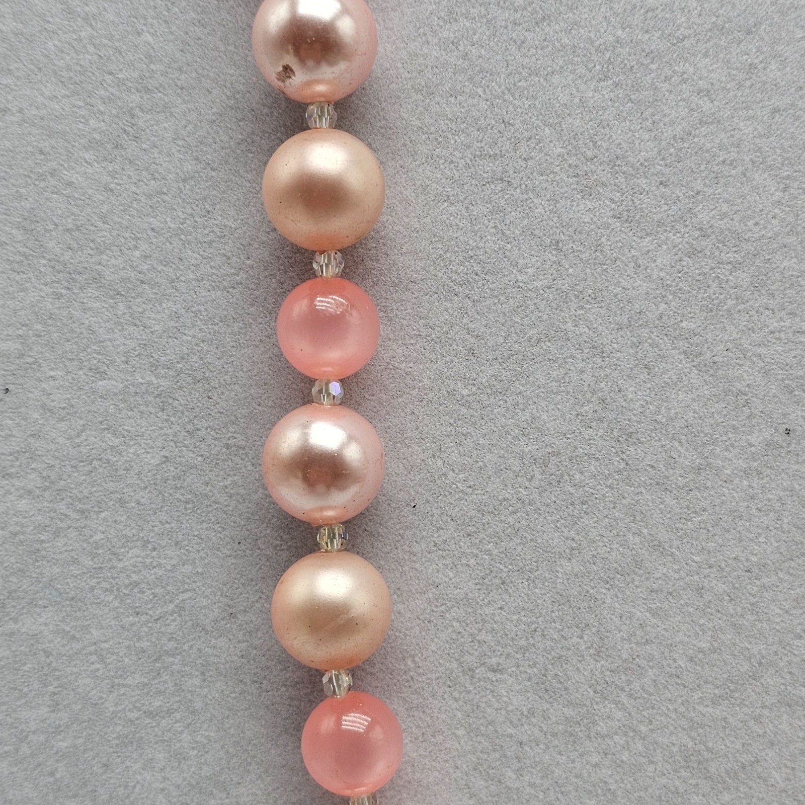 Pink Rose Gold Faux Pearl Acrylic Beaded Necklace Vintage Long 23.5 in