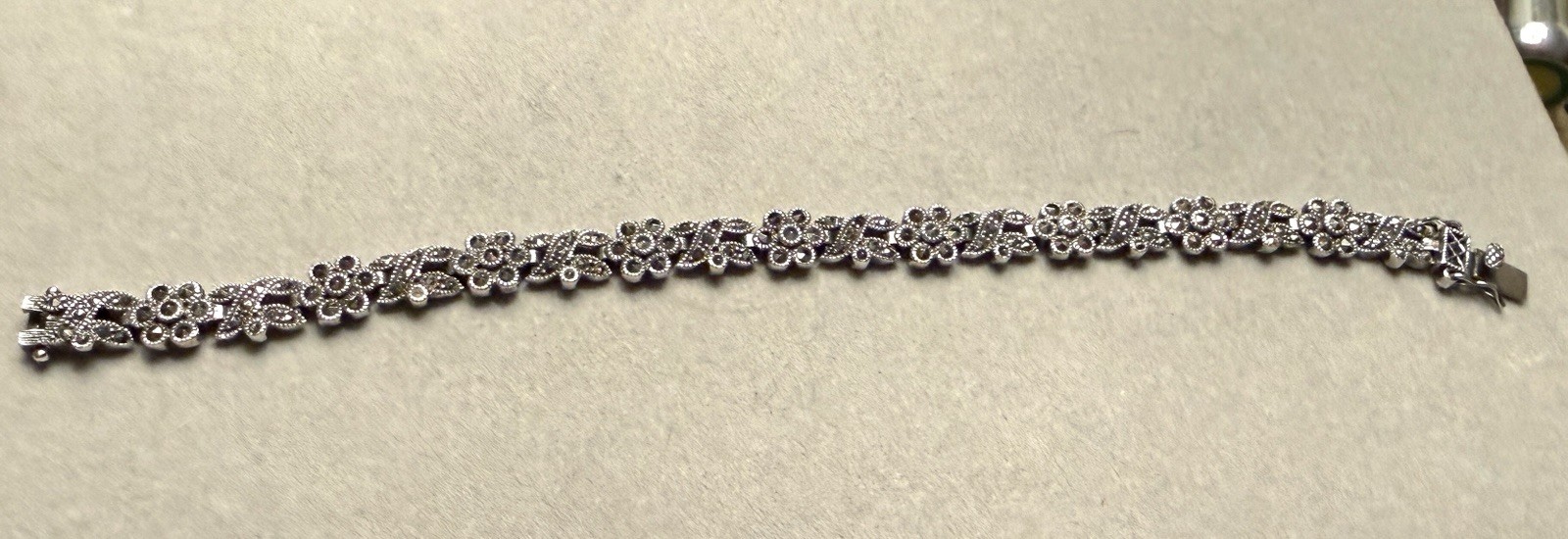 Vintage Signed DBJ 925 Sterling Silver Marcasite Floral Link Bracelet 17.4g QVC