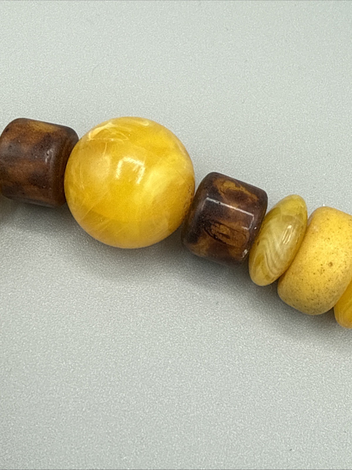 Vintage Yellow Amber Resin Bead Necklace 24”