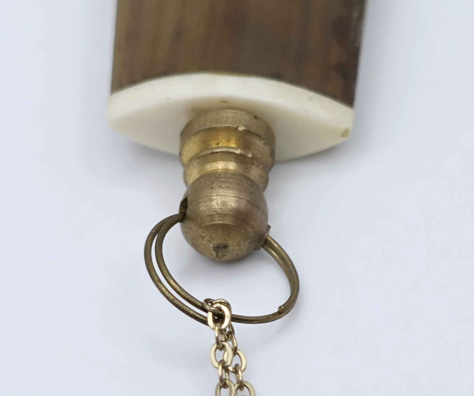 Antique Horn Snuff Bottle Pendant Necklace Brass Perfume Vial Dauber Wand 18″