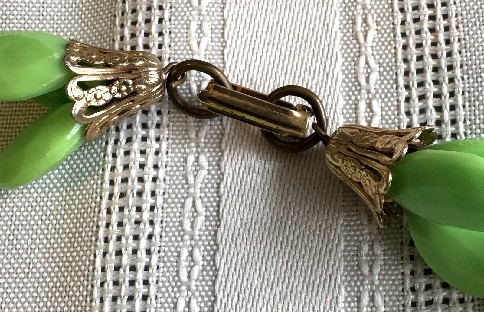 Vintage Plastic Lime Green Triple 3 Strand Necklace Metal Clasp Jewelry Summer