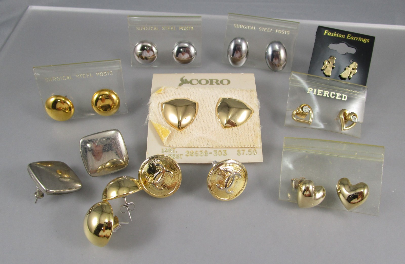 Vtg Mod Retro Silver &Gold Tone Multi Styles LOT 10 Post Pierced Earrings 173N