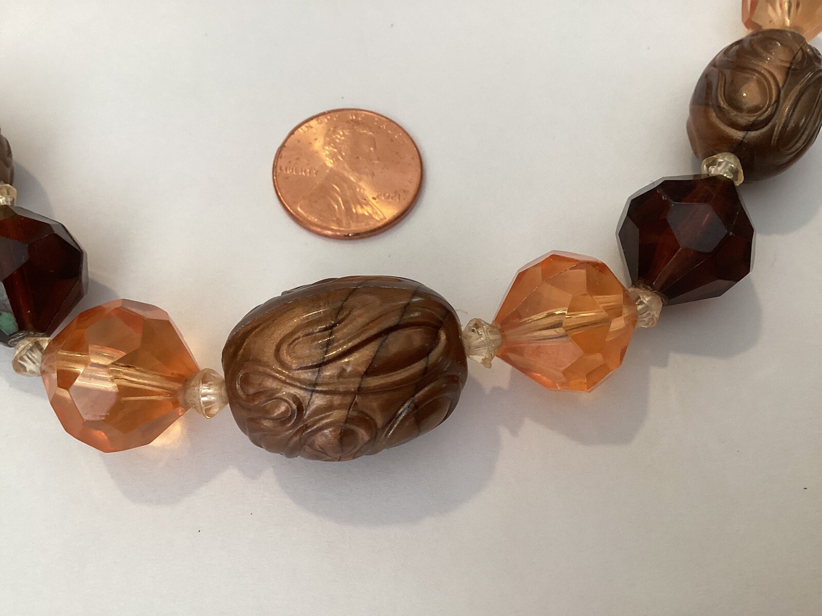 Gold Tone Necklace Peach & Shades Of Brown beads 18” marked Germany Vintage