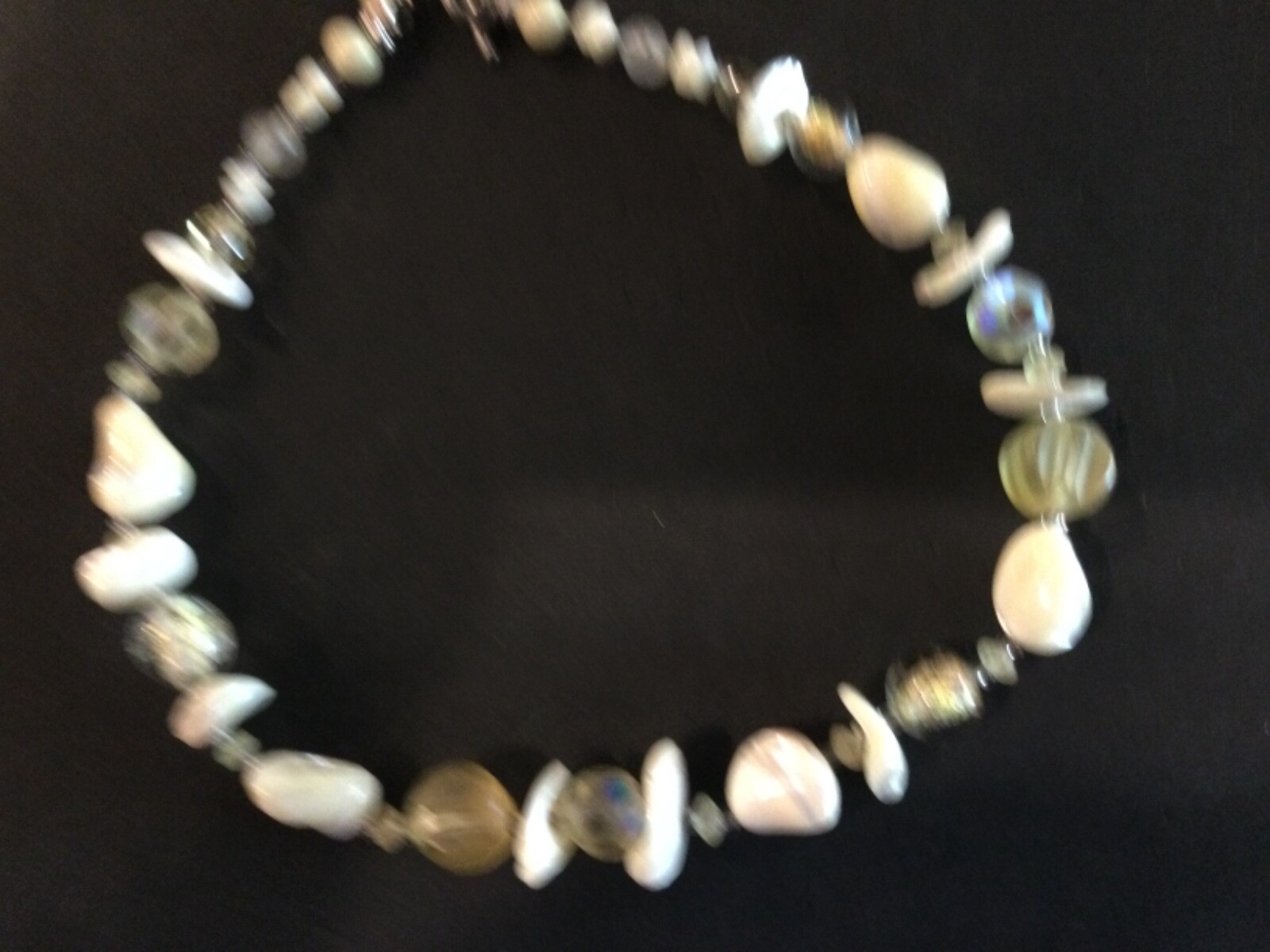 Unique Mei Fa Different Shapes & Sizes Ivory Colored Beads & Stones Necklace 16”