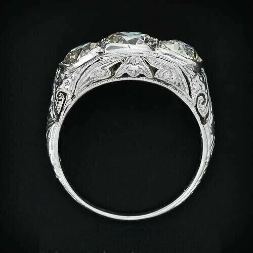 Vintage Art Deco Style Lab Created Diamond Three Stone Engagement Silver Ring