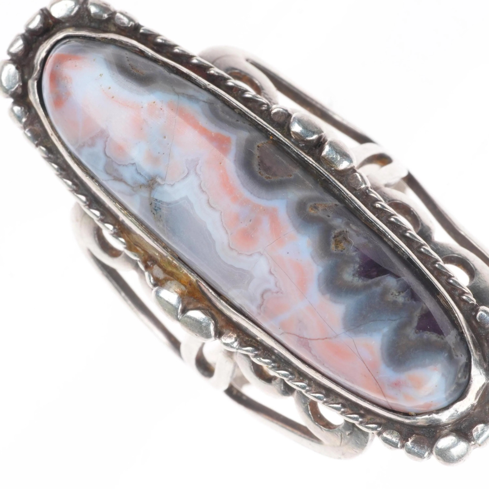 sz8.5 Vintage Native American sterling silver Lacy Agate pink/purple/white ring