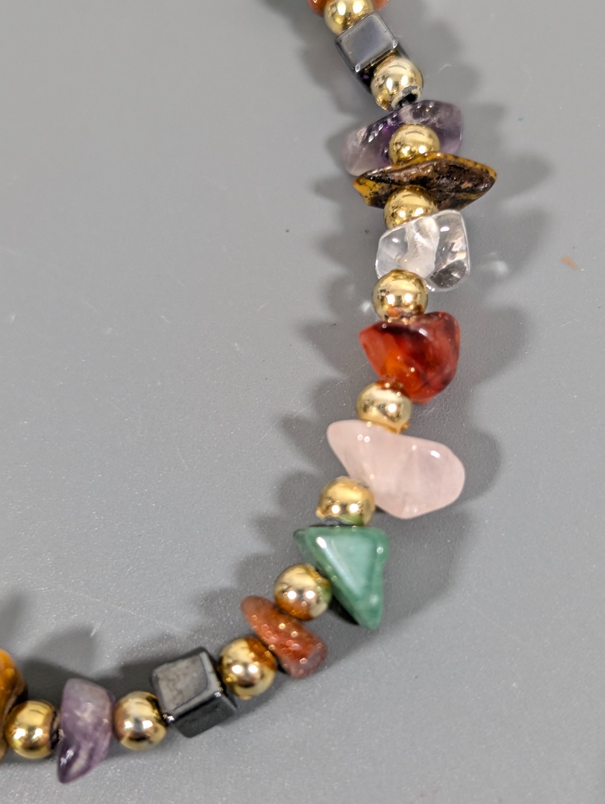Vitnage Gemstone Chip Bracelet Tigers Eye Amethyst Jadeite 7 in