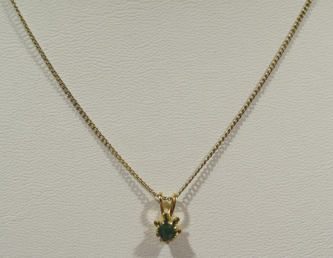 VTG 1/2- 12K GF Yellow Gold Chain With Emerald Chip 18″~1.10g~May Birthstone
