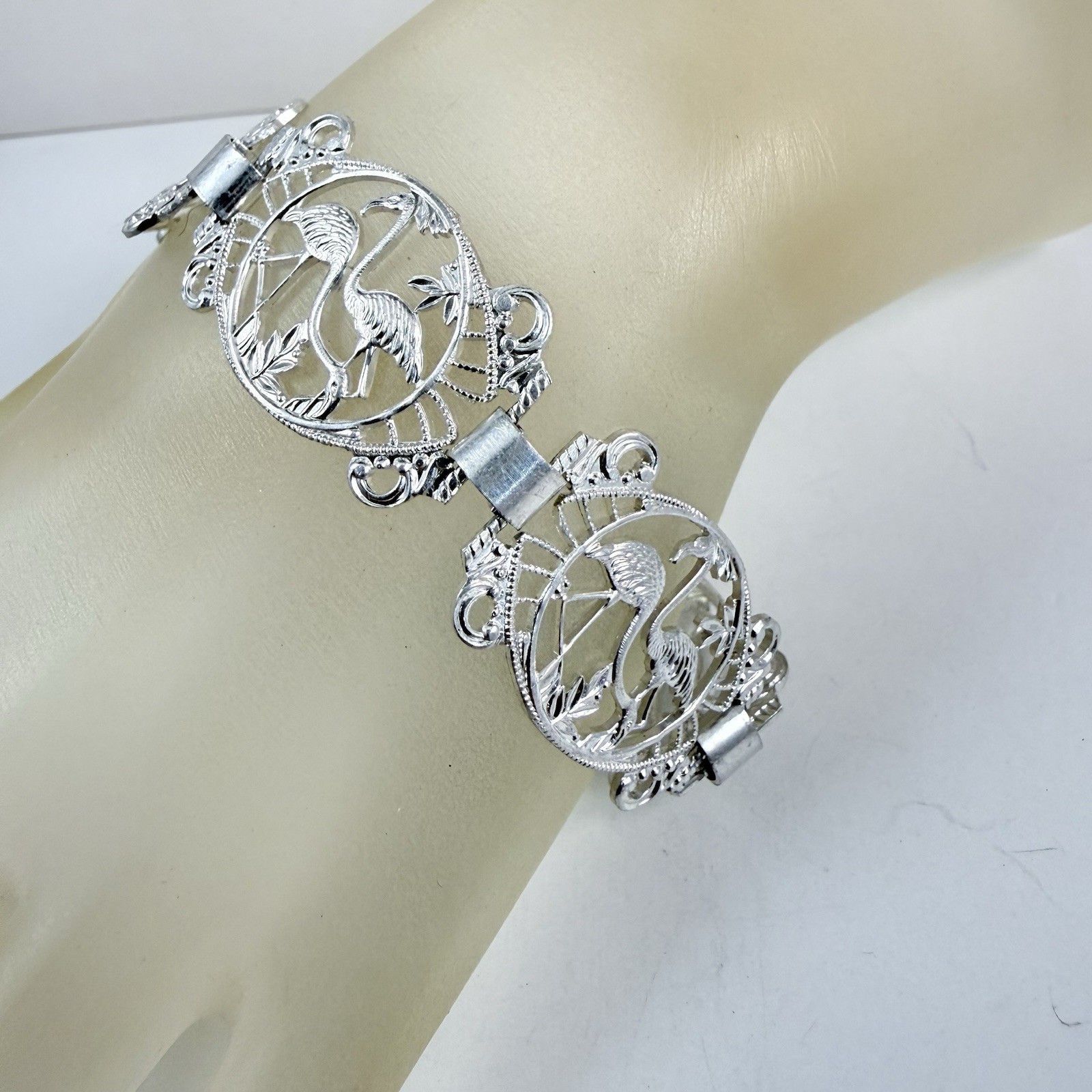 Vintage Two GERMANY Silver Tone Lightweight Bracelets Flamingo & Chain Link
