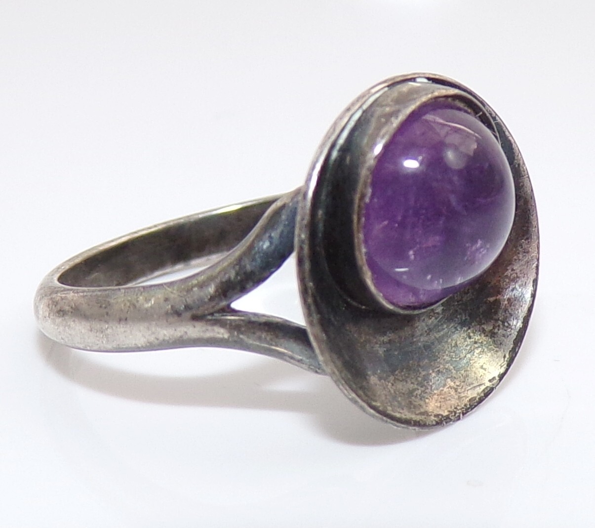 Denmark Niels Erik N E From Sterling Silver Amethyst Concave Ring Size 7 G2U