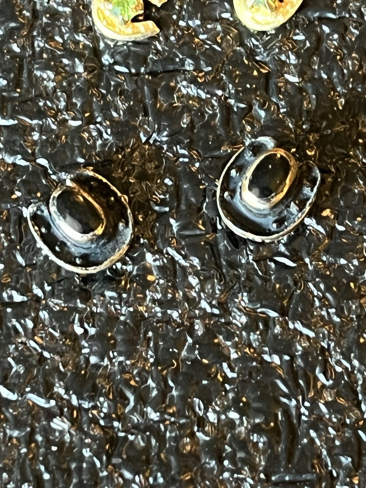 Pierced Earrings. Unknown Metal And Or Stones. Black Stone. Silver Tone Metal