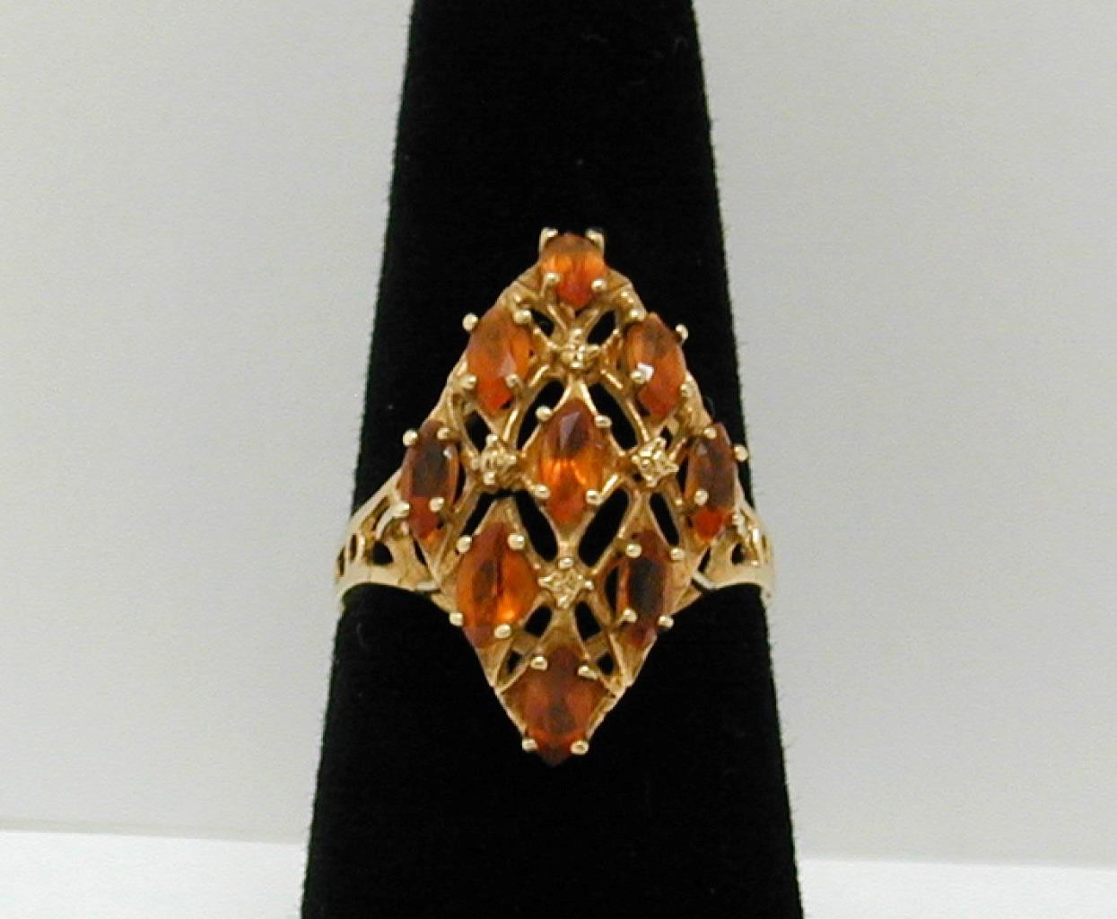 Vintage 10K Yellow Gold Citrine Marquise Cluster Cocktail Ring Size 6 417 Solid