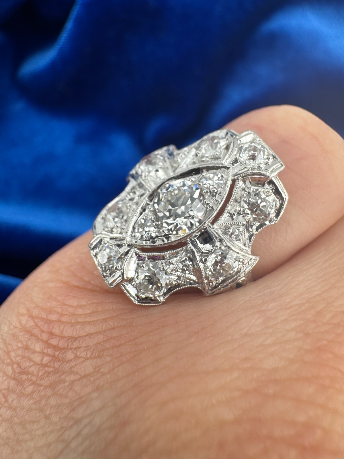 Gorgeous Art Deco Vintage Platinum 900 Antique Old European Cut Diamond Ring