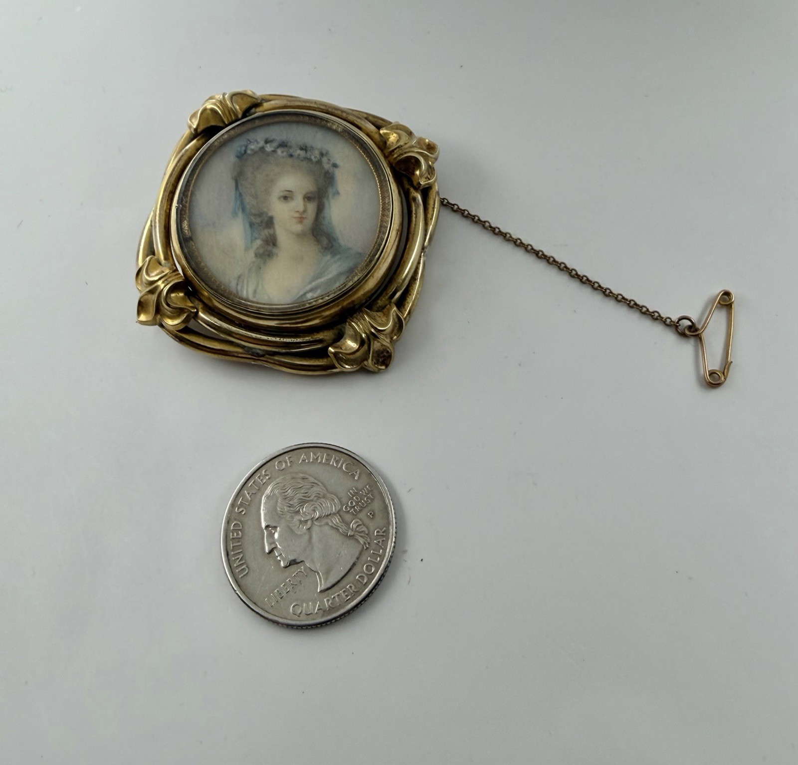 Victorian Hand Painted Georgian Lady Porcelain Portrait Frame Locket Brooch