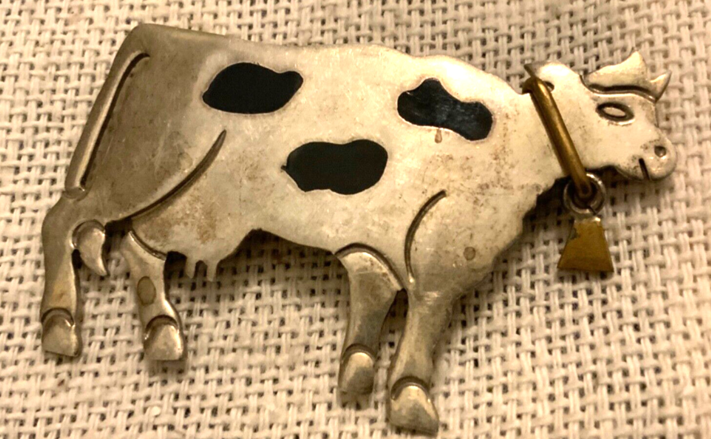 sterling silver Watch FOB brooch pendant 925 pin cow farm country oil slick VTG