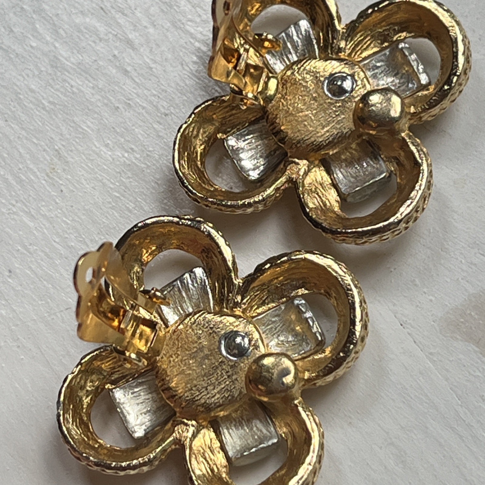 Vintage Gay Boyer Two Tone Gold Silver Braided Statement Clip On Earrings 1980s