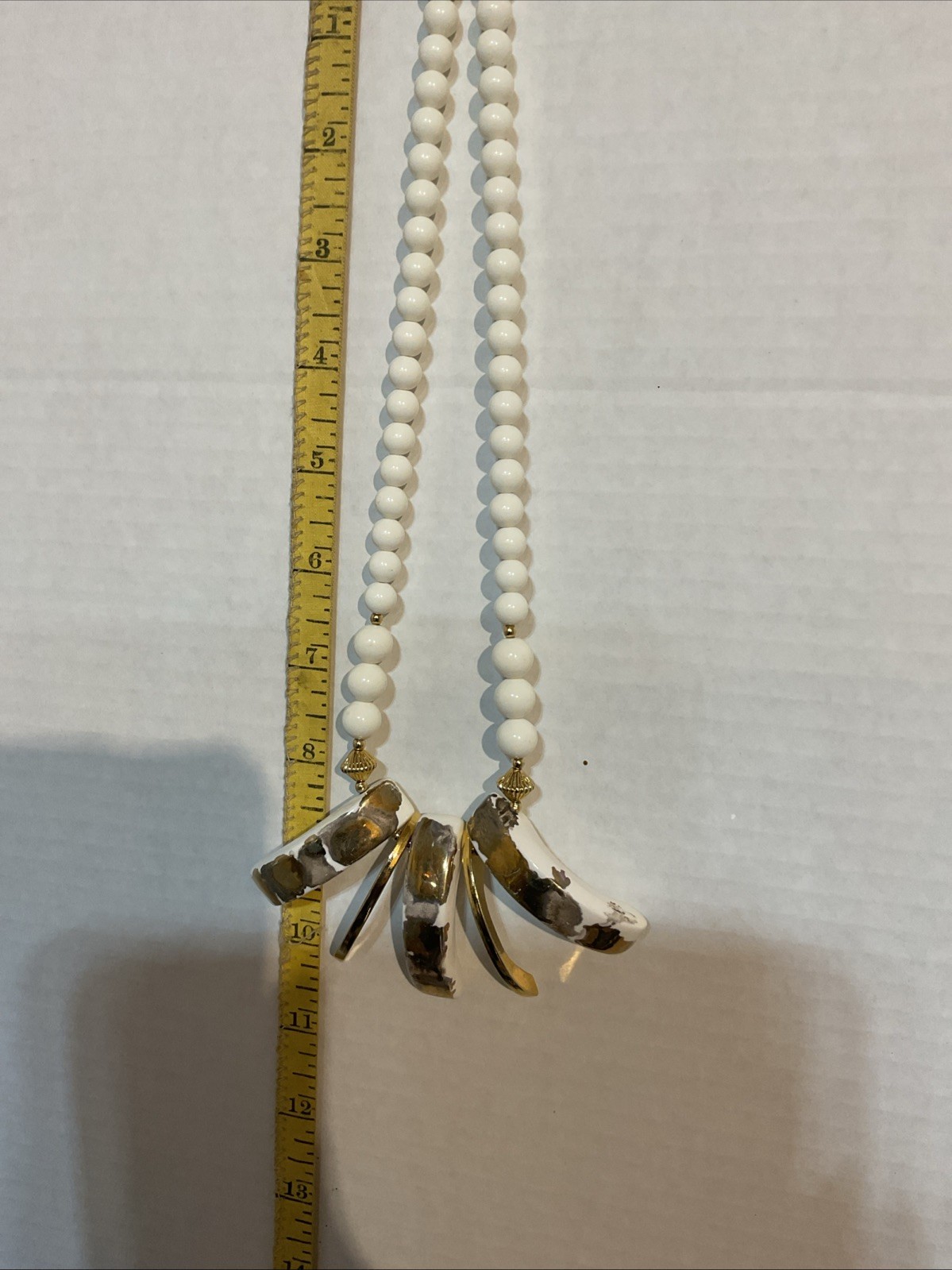 Vintage 60s-80s White & Gold-tone Chunky Bib Necklace/ Earring Set Marked Japan