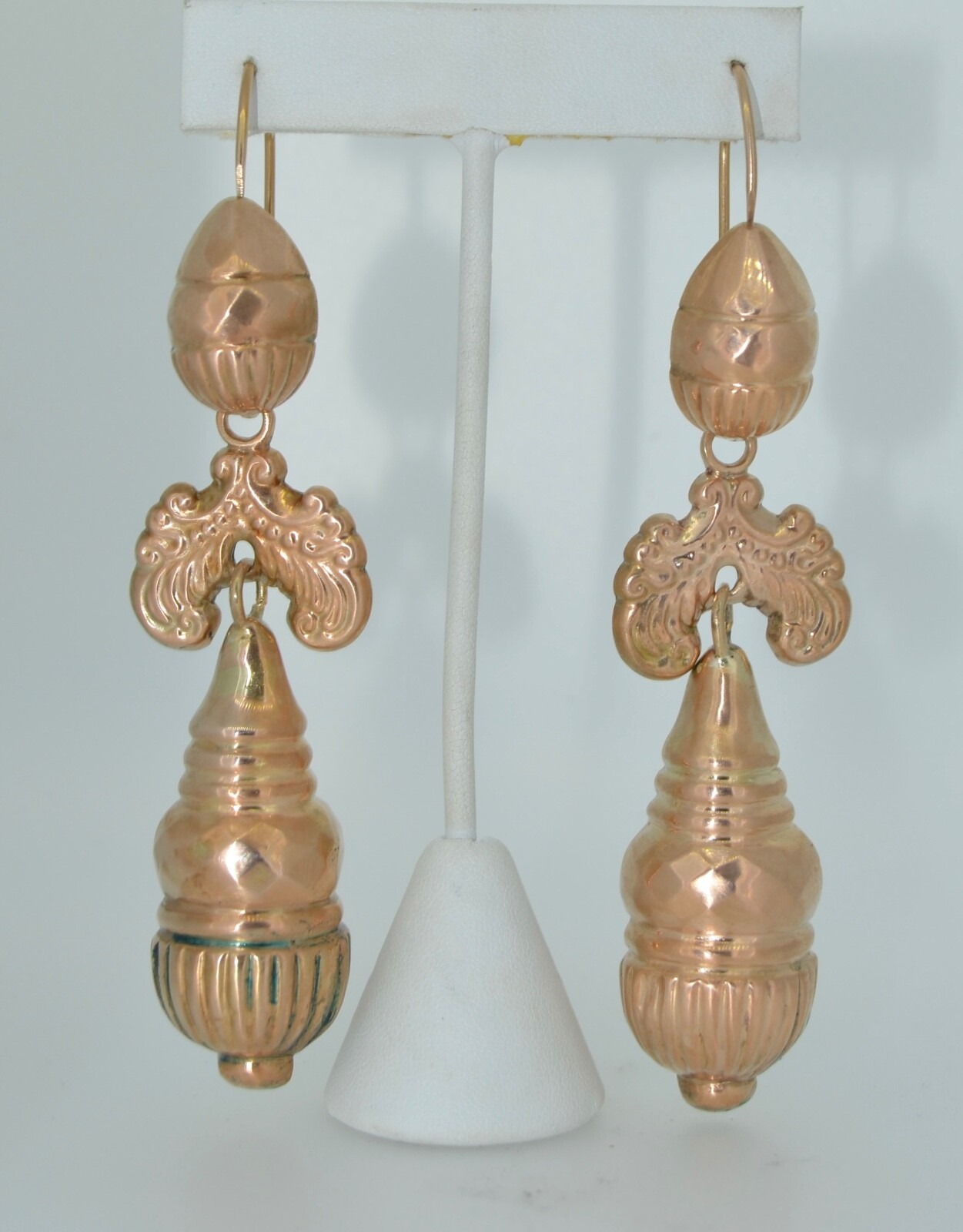 4.25 Inch Victorian 10k Rose Gold Day & Night Earrings