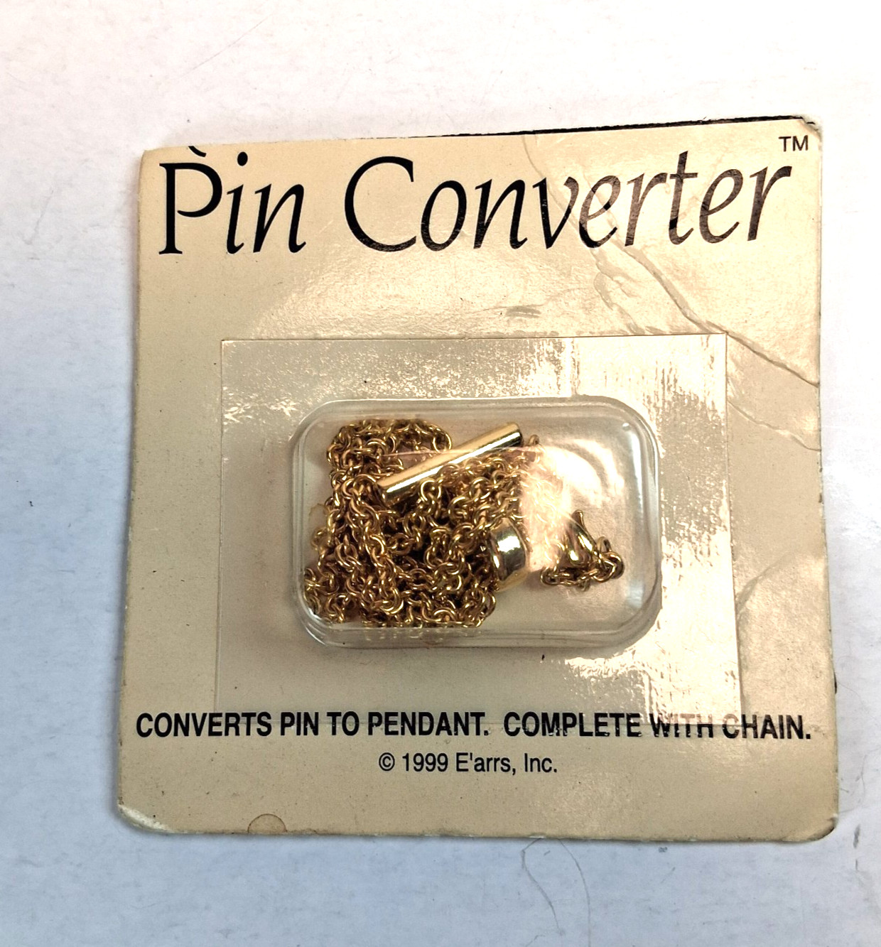 Vintage 1999 E’arrs Pin Converter to Pendant Kit Gold Tone Necklace Chain NEW