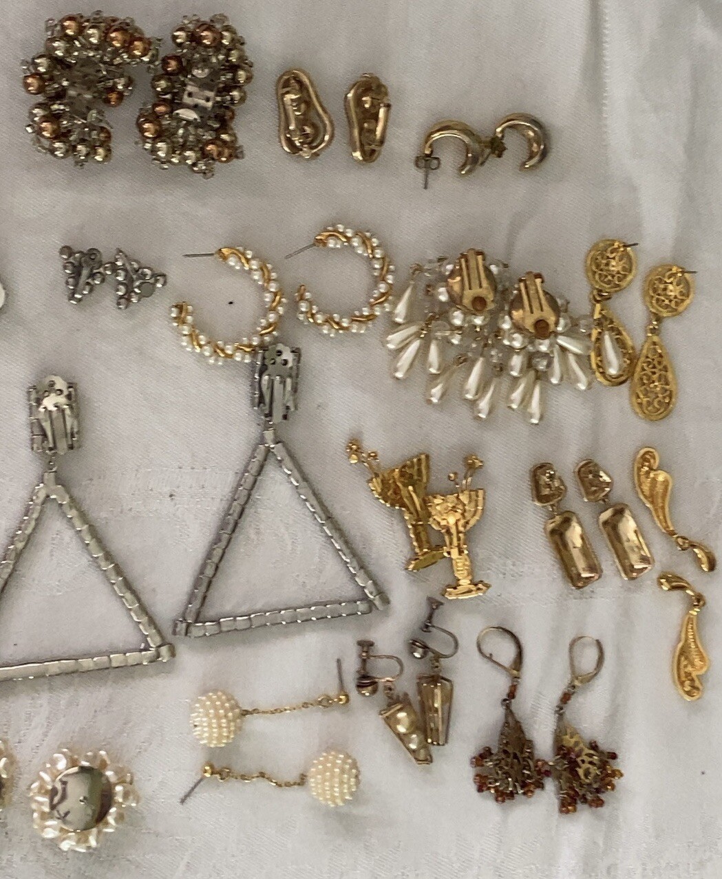Vintage Earring Lot 40 Clip Dangle Statement Screw Sparkle Cocktail Wear Signed