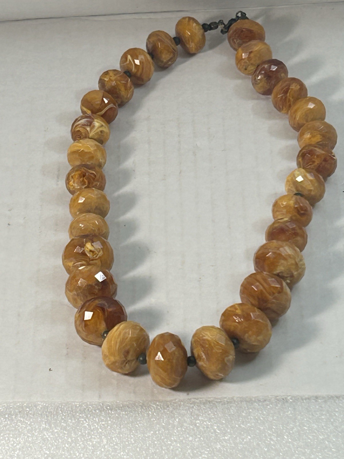 Vintage Avon Rock Style Carved Beaded Necklace Lobster Clasp Brown Earthtones