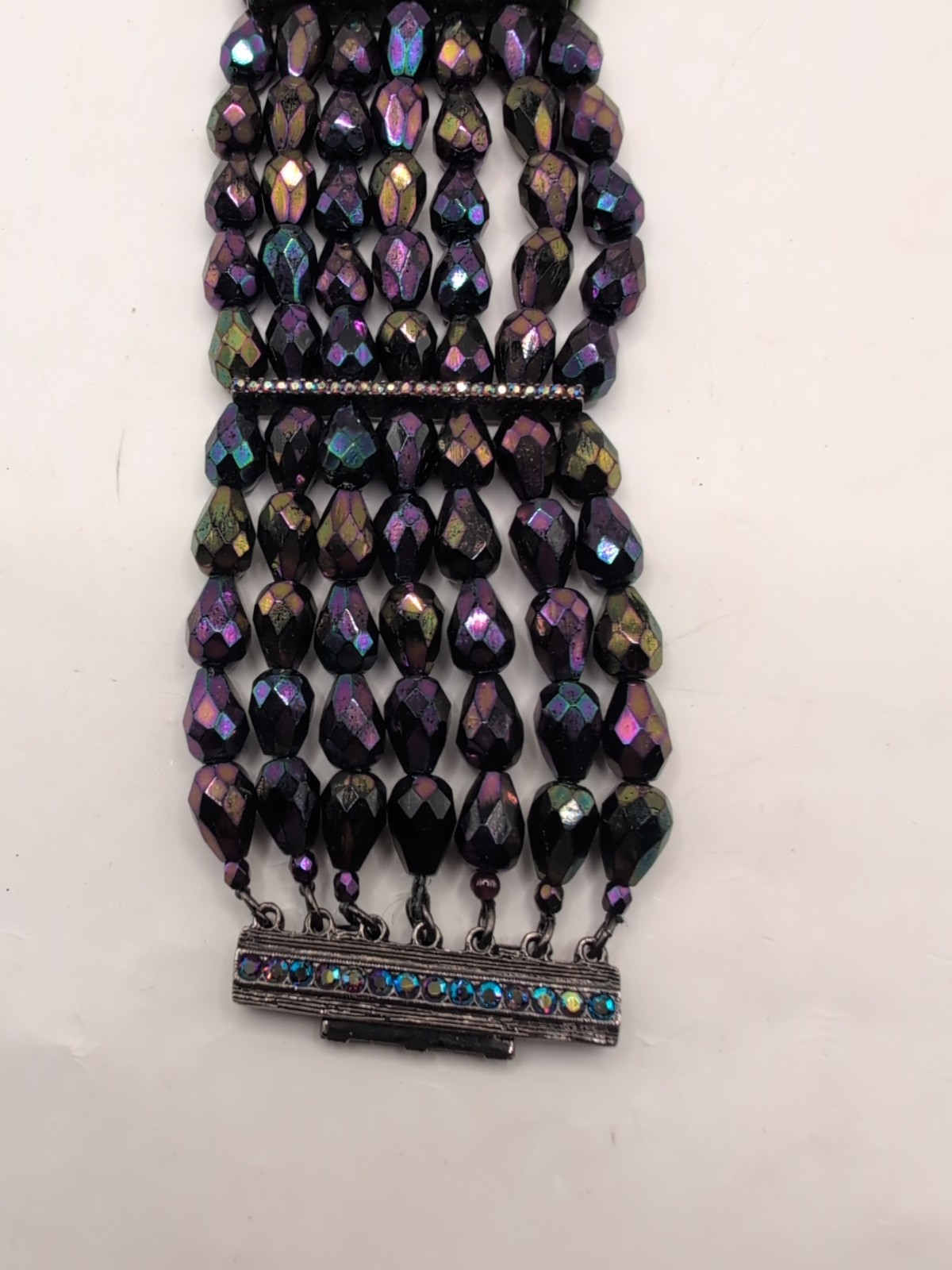 Vintage St.John 7 Strand Czech Fire Polished Faceted Bracelet Rhinestone Detail