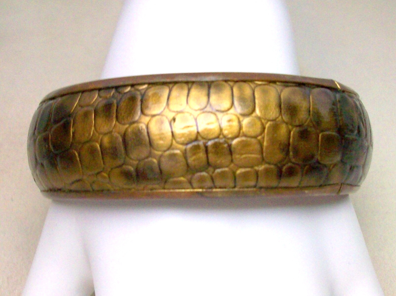 Brown Faux Alligator Leather Bracelet Bangle Animal Textured Boho Safari Chic 8″