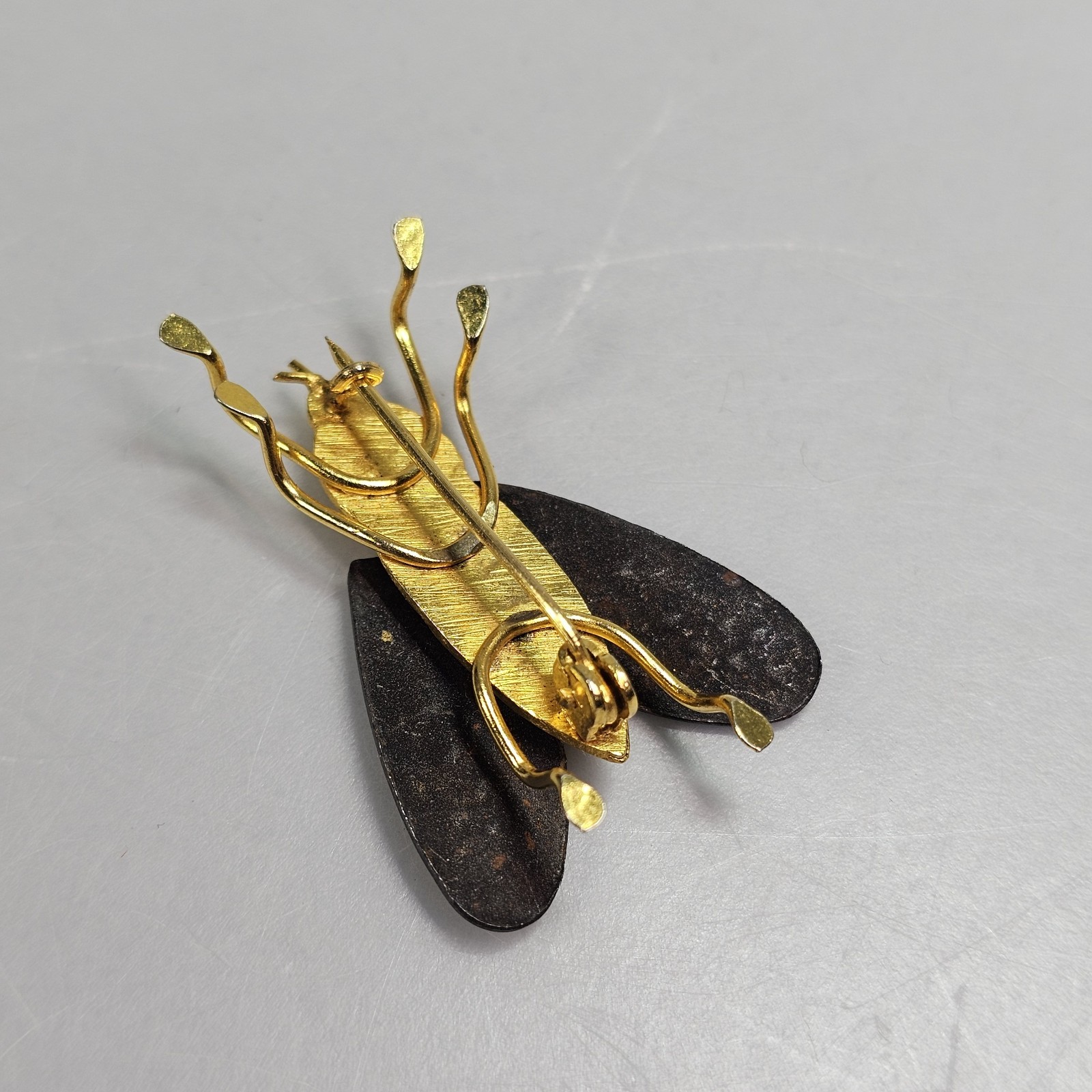 Vintage Damascene Fly Brooch Insect Bug Toledo Spain Gold Leaf