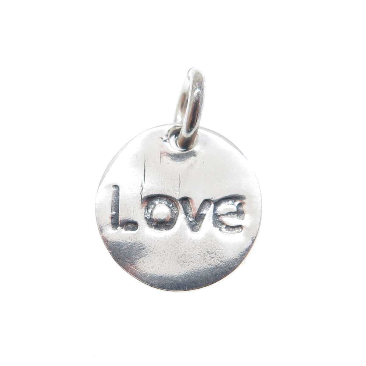 925 Sterling Silver Vintage Heart Love Round Tag Oxidized Mini Charm Pendant