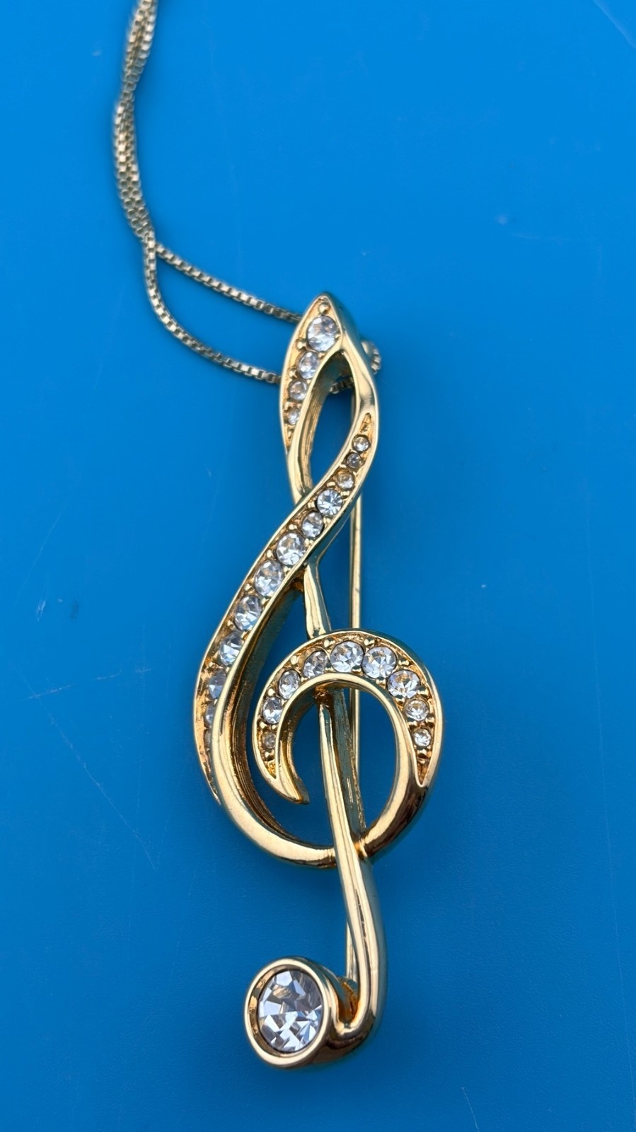 Swarovski Swan Signed Brooch/Pendant Treble Clef 925 Chain Earrings Music Set