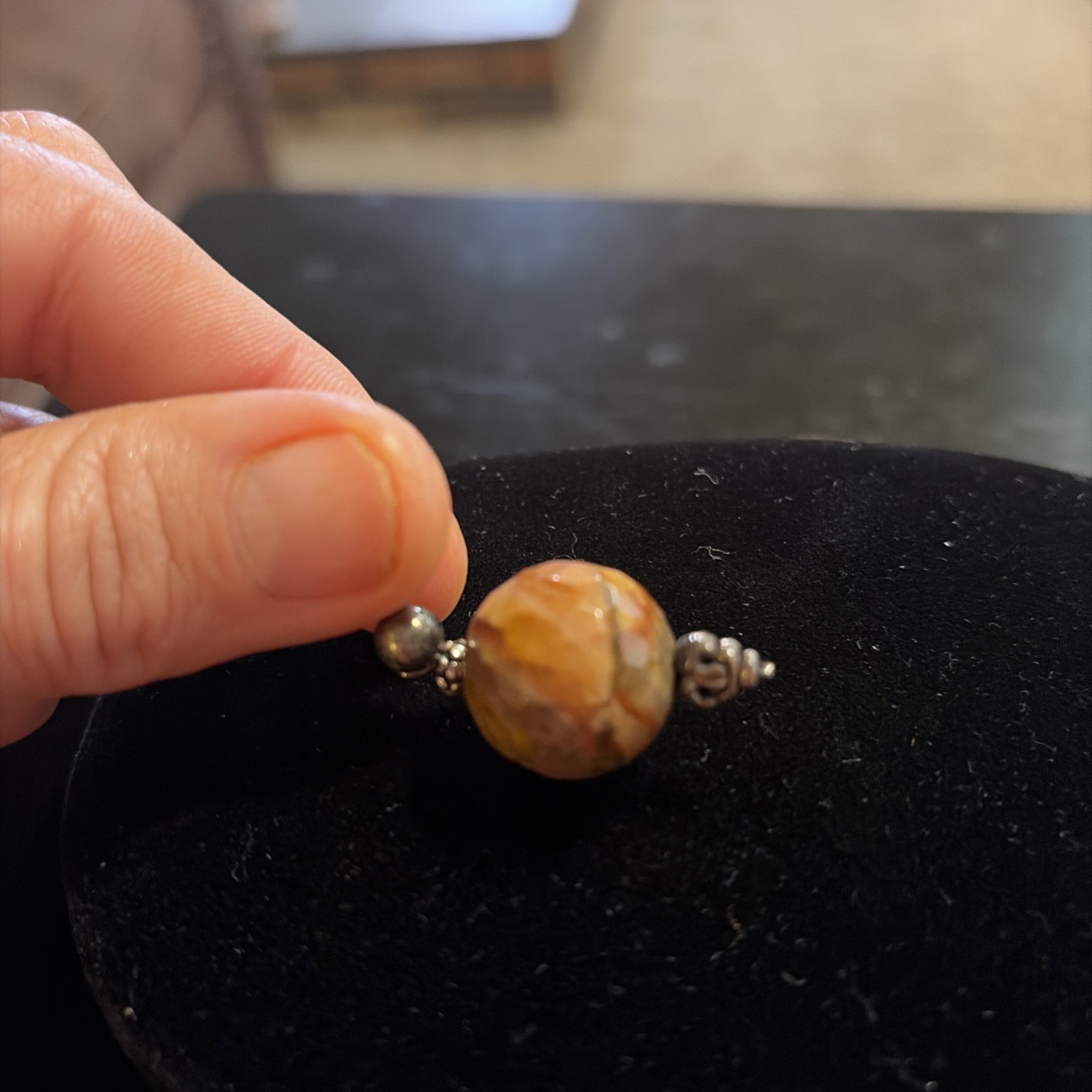Fauceted petrified wood earth tone beaded pierced ,sterling posts and accents