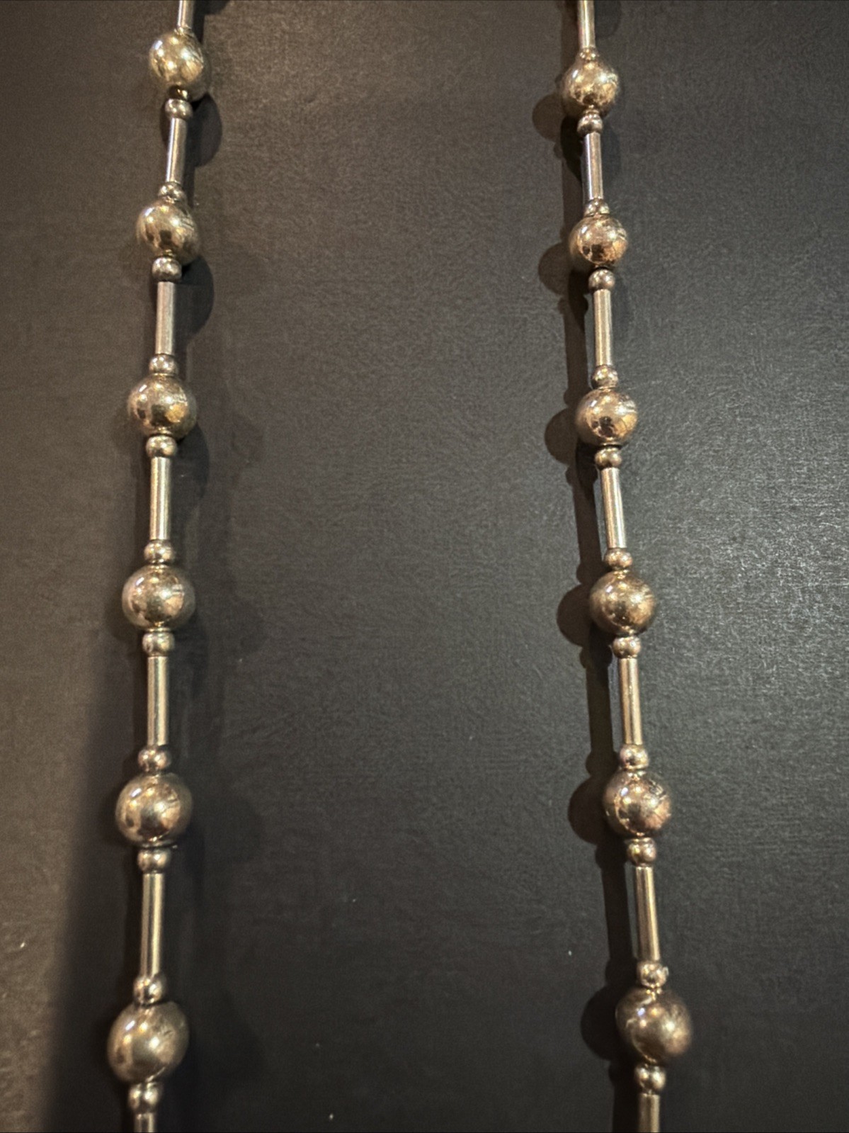 Vintage Sterling Silver Modernist Bar & Ball Bead Station Link Necklace