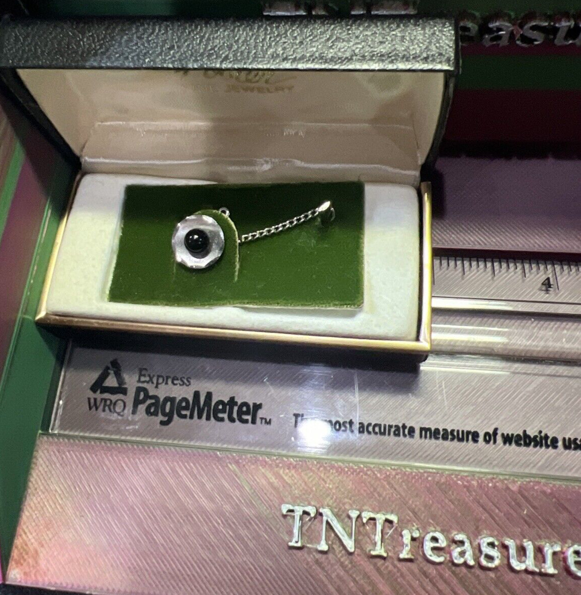 Vintage Foster Black Onyx Round 5mm Tie Tack Pin with Chain
