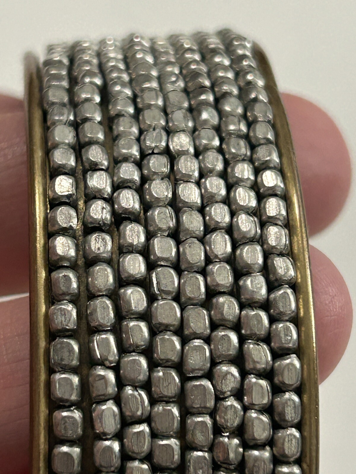 Vintage Silver Tone Metal Beaded Brass Bangle Set Of Two