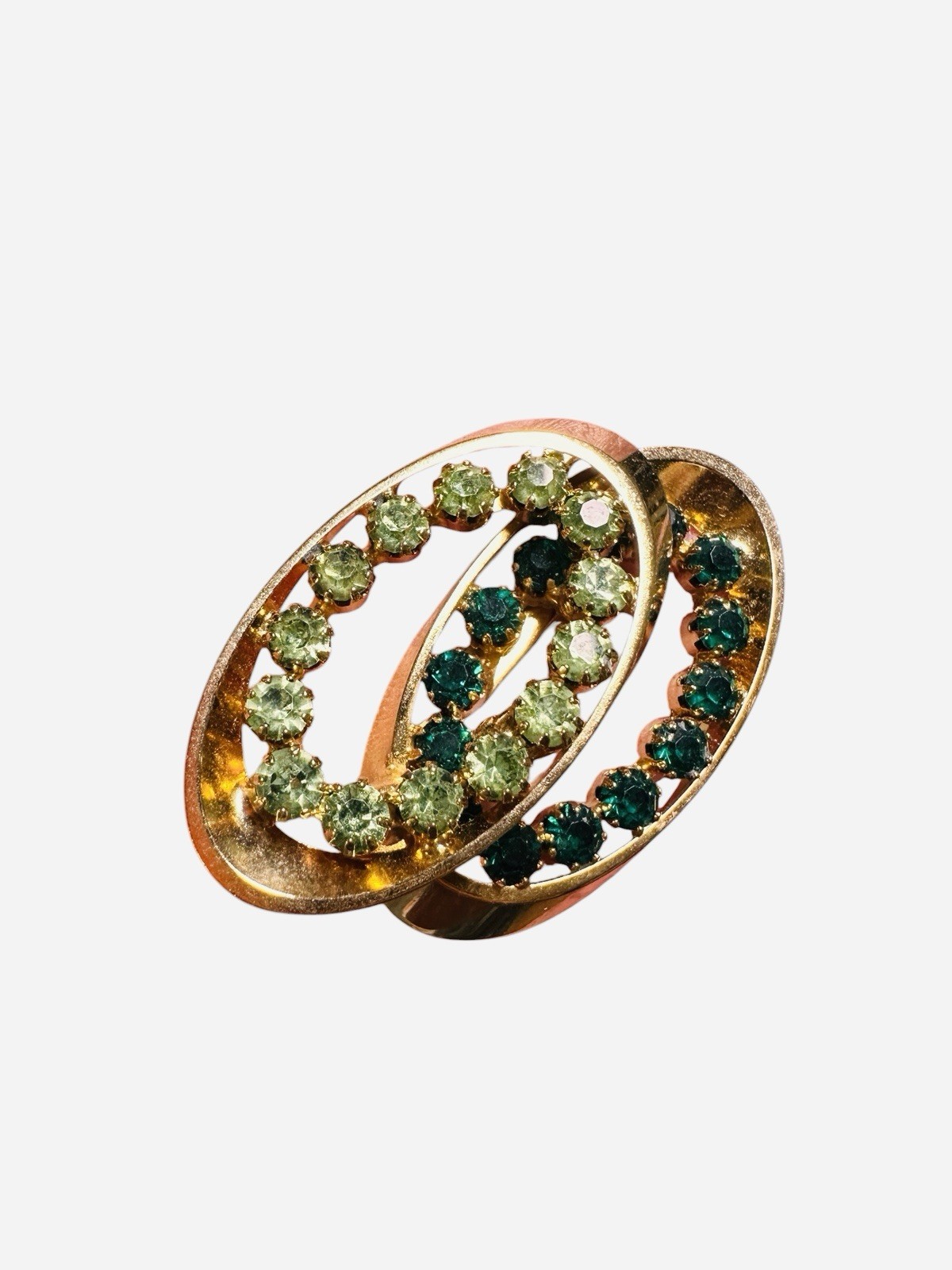 Green Brooch Vintage Open Double Oval Crystal May Statement Jewelry Pin