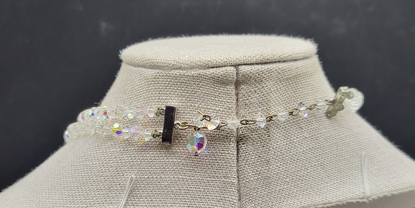 vintage 18″ double strand AB crystal bead necklace with hook clasp