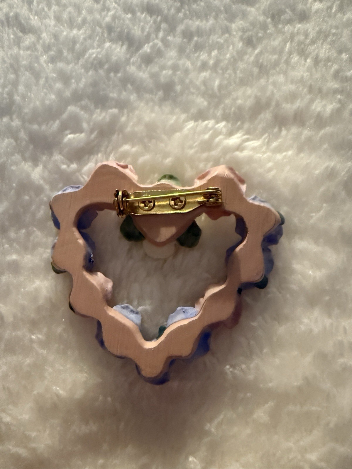 Vintage Avon HEARTS and ROSES Brooch Pin Pastel Yellow Pink Blue Floral Flowers