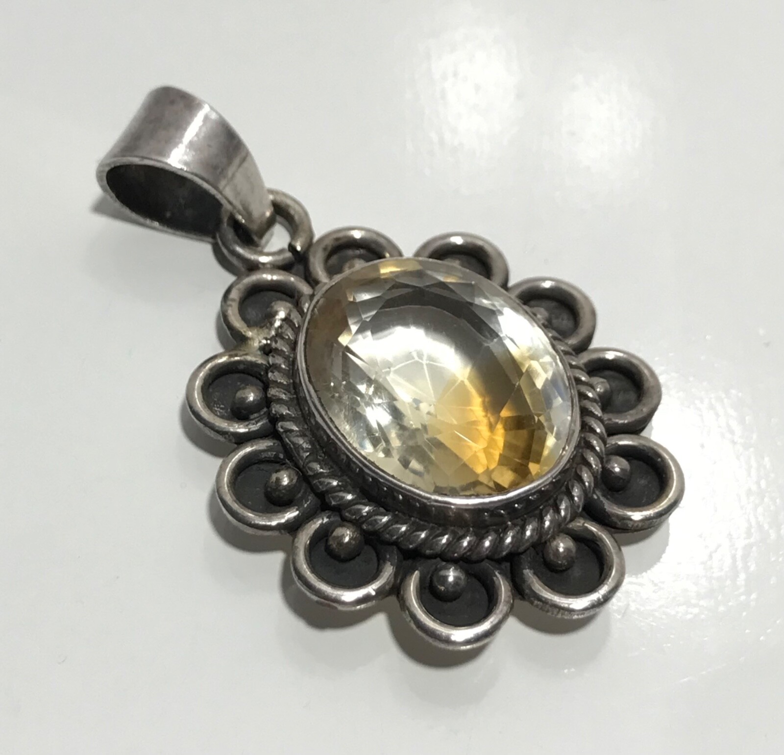 Vintage Sterling Silver 925 Lemon Quartz? Shadow Box Pendant