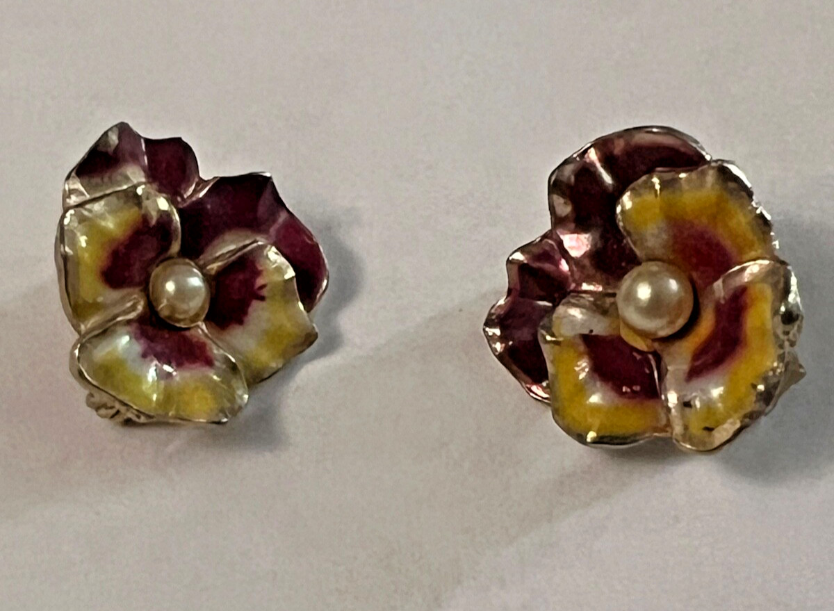2 Vintage Enamel Pansy Brooch Scatter Pins 3/4 Inch Pins