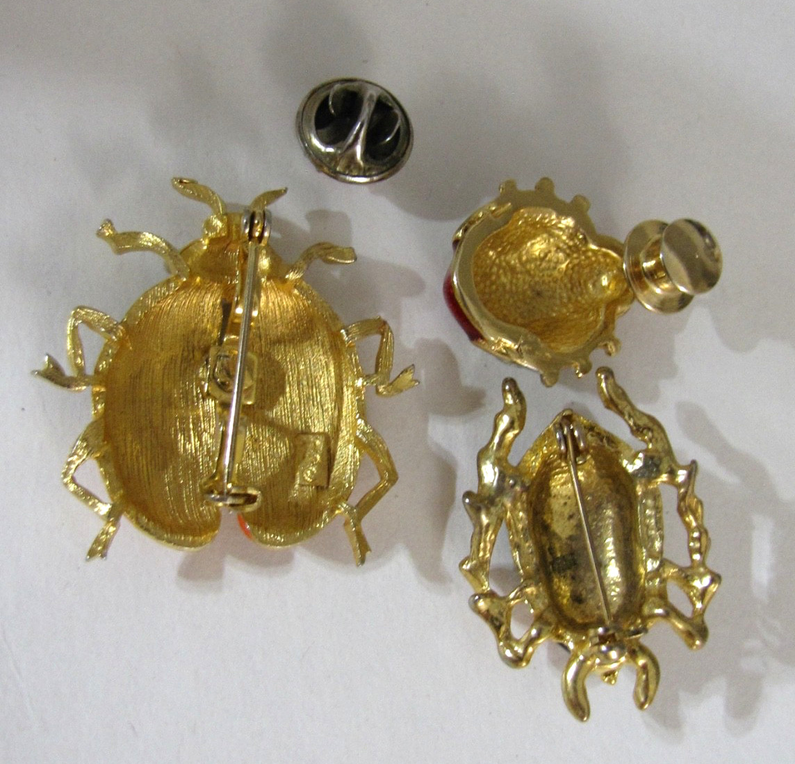 Vintage Enamel Beetle Pin Brooch Lot Gold Tone Lady Bug Flying Insect Rhinestone