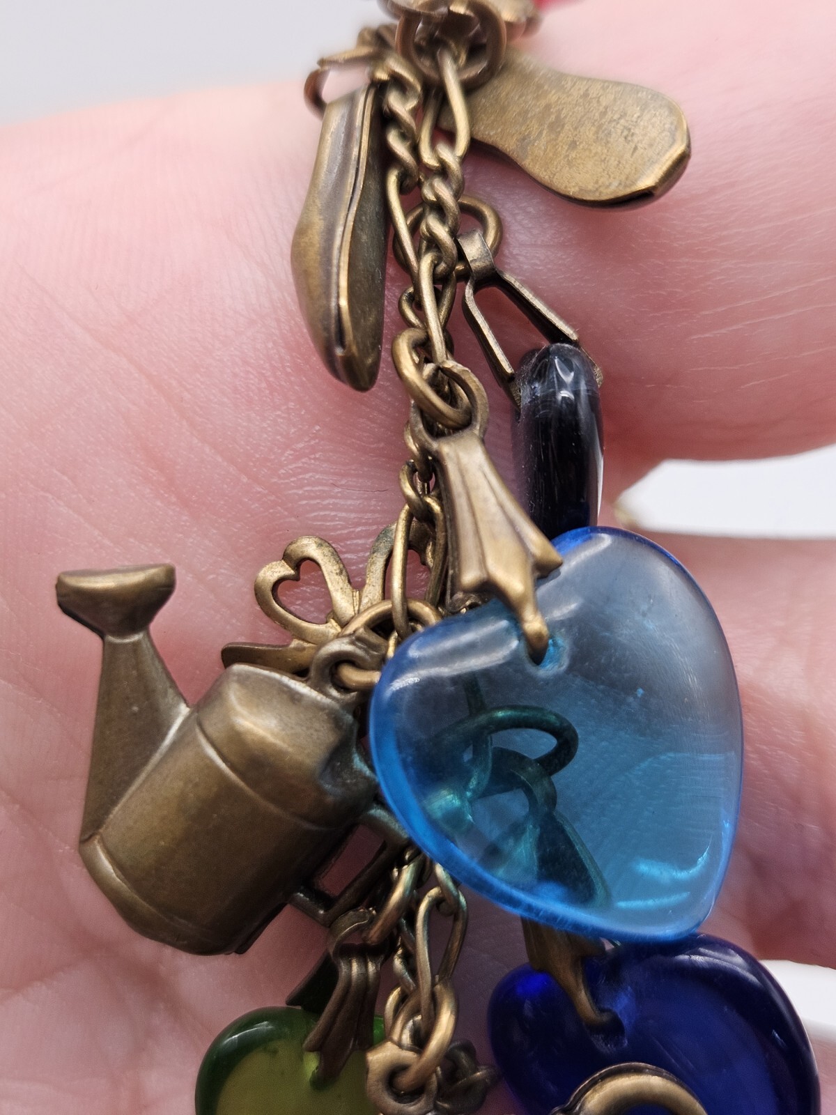 Glass Works Studio Brass Tone Multicolor Glass Dangle Hearts Charm Necklace