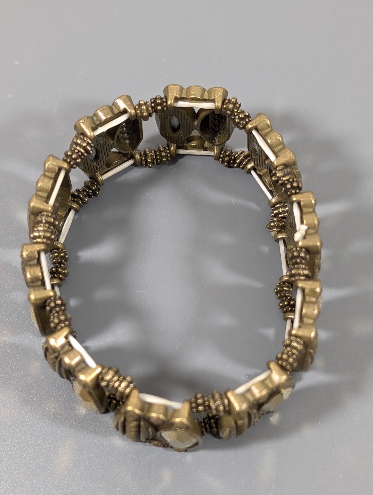 Bronze Tone Rhinestone Marquise Tribal Western Stretch Bracelet 6.5 in