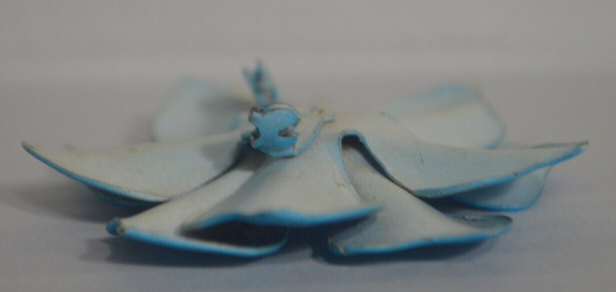 Floral Blue Brooch with White Dots Safety Clasp