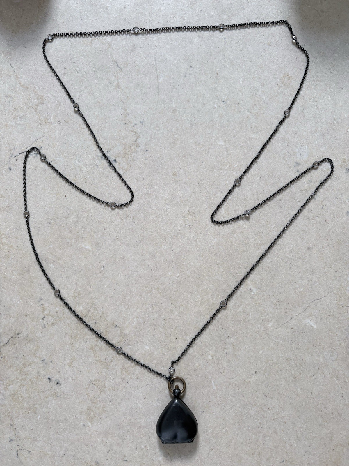 Antique Victorian Gunmetal Heart Locket Coin Holder Book Piece On A Chain