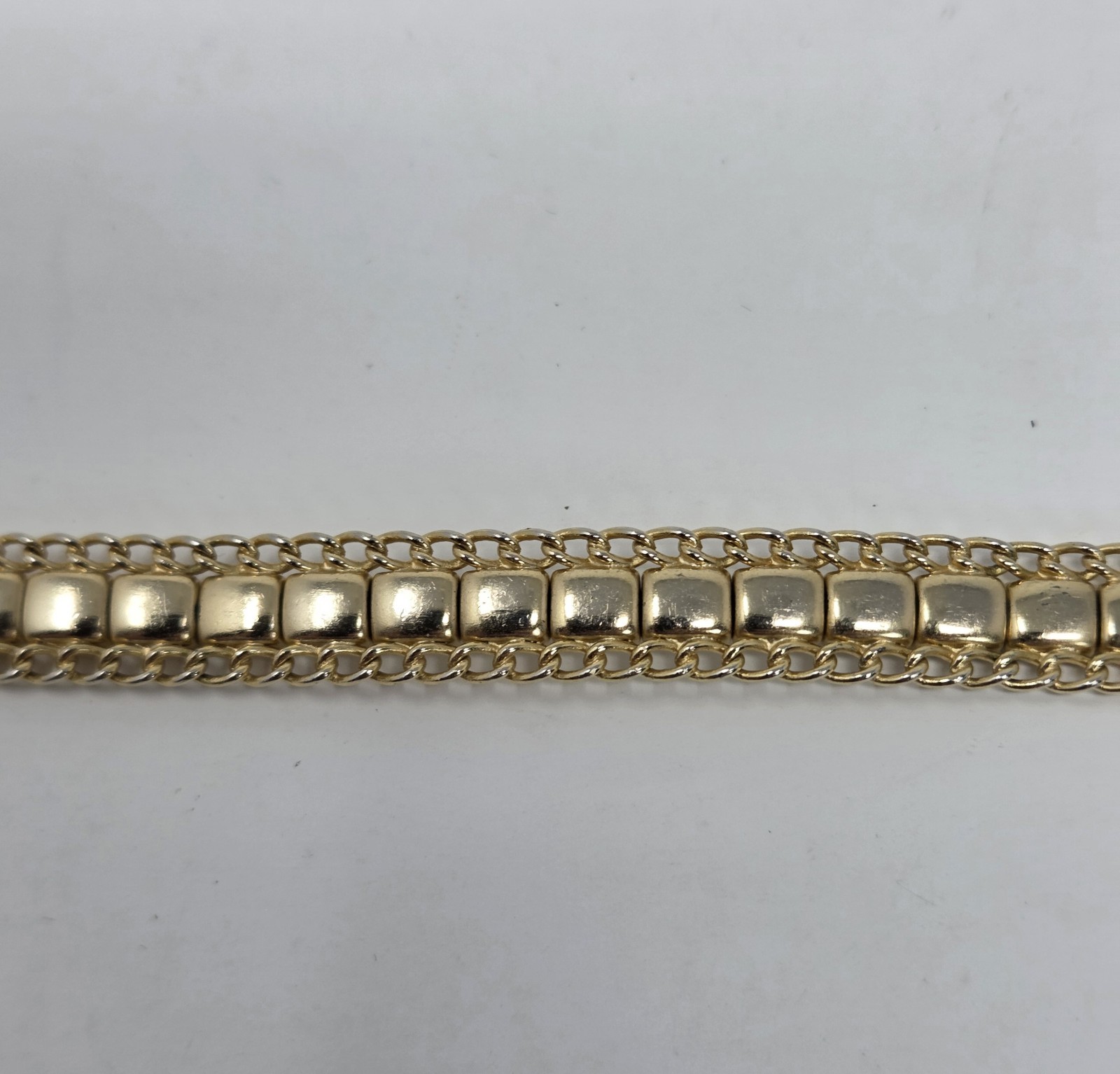 Vintage Gold Tone Diamond Cut Link Bracelet Box Clasp Safety Chain Mid Century