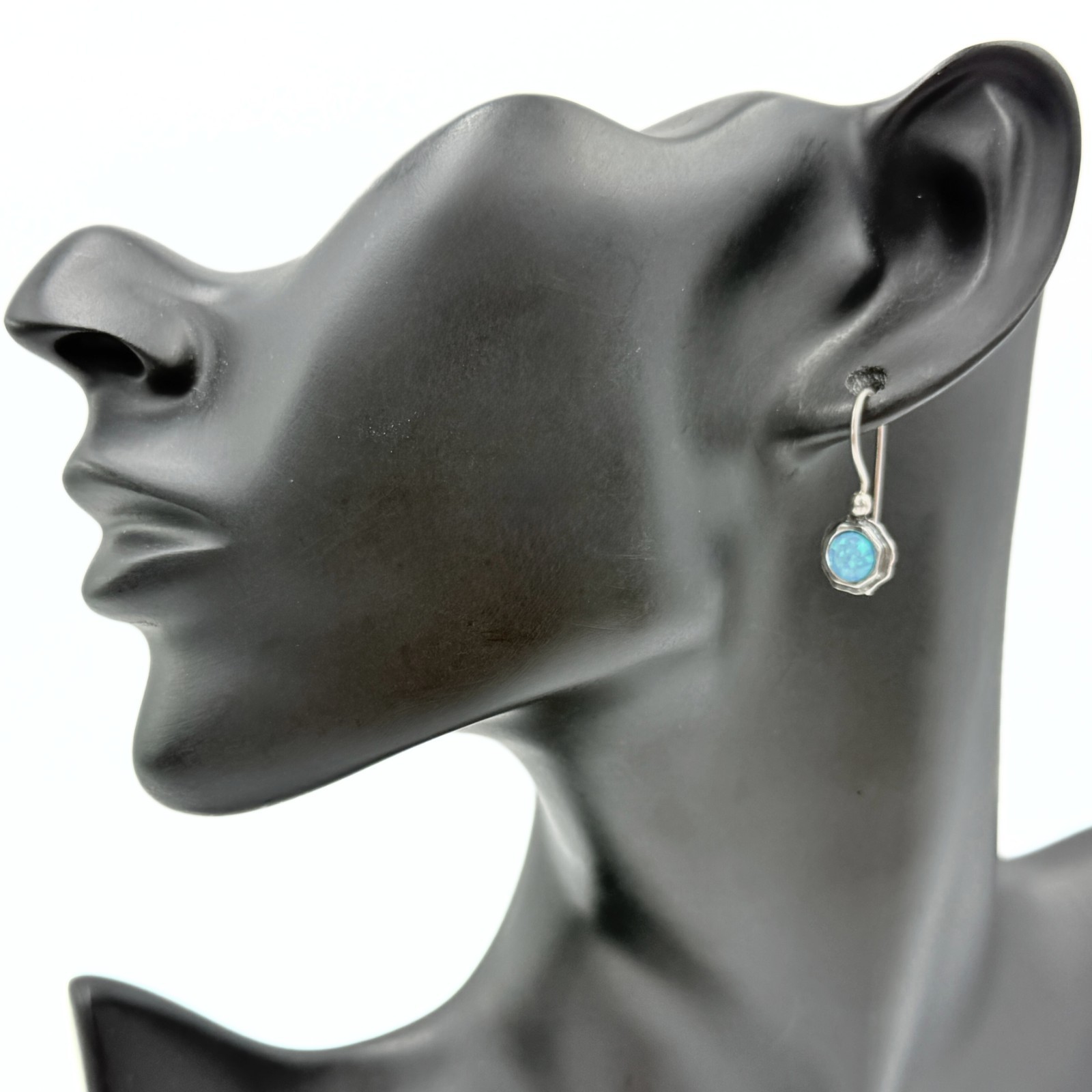Amazing Marked Israel Sterling Silver Lab Opal Cab Dangle Earrings