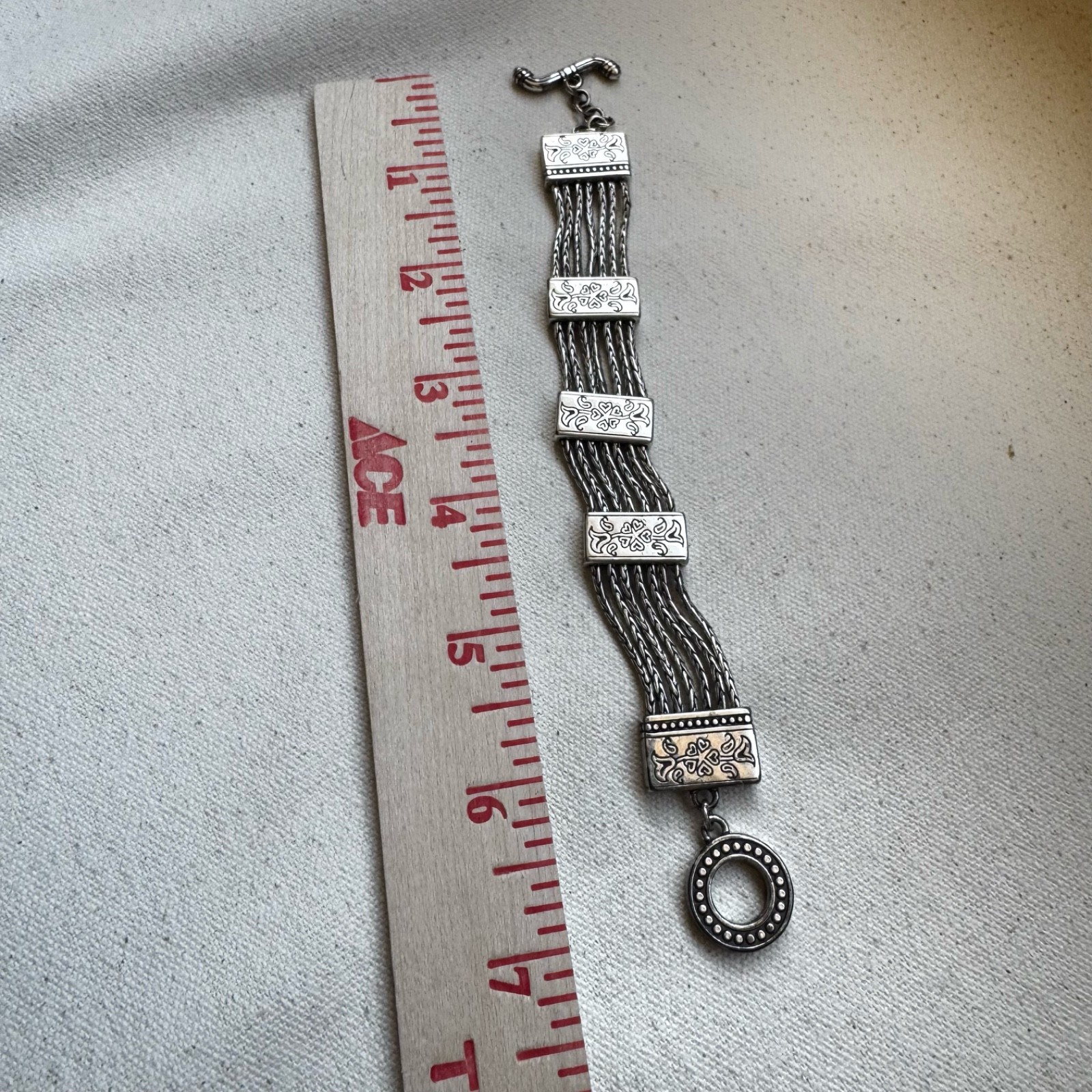 Vintage Brighton Multi Chain Hearts Flowers “Love” Toggle Bracelet Silver Tone