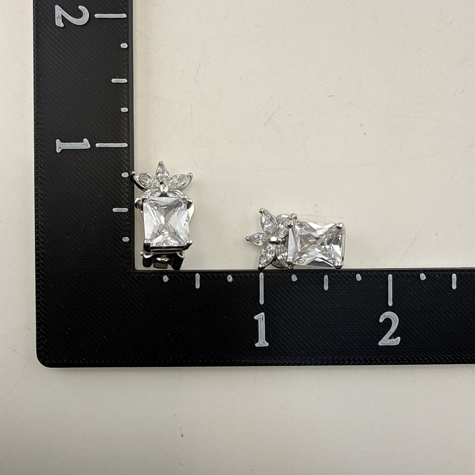 Nolan Miller Earrings Rhinestone Silver Emerald Cut Crystal CLIP ON Cocktail